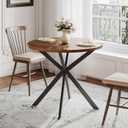 ChooChoo Round Dining Table for 2, Farmhouse Wood Kitchen Table, Circle Dinner Table for Kitchen & Dining Room, Small Space, 31.5In, Walnut, 31.5 Inch Diameter