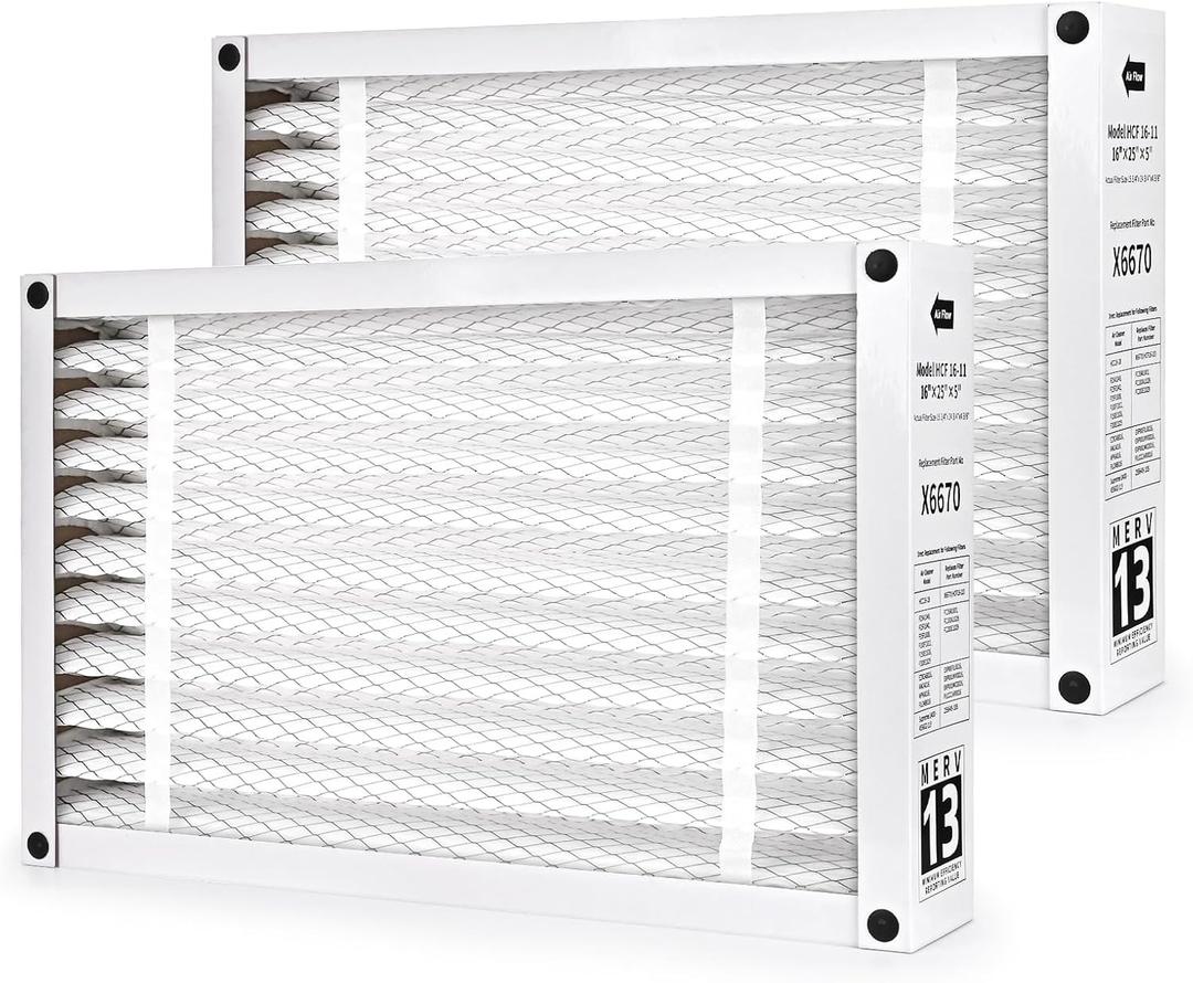 2-Pack X6670 MERV 13 Filter Compatible with Lennox X6670 Healthy Climate 16" x 25" x 5" Furnace Filter Model HCF16-11 for HVAC System,Part # X6670(HCF16-10)