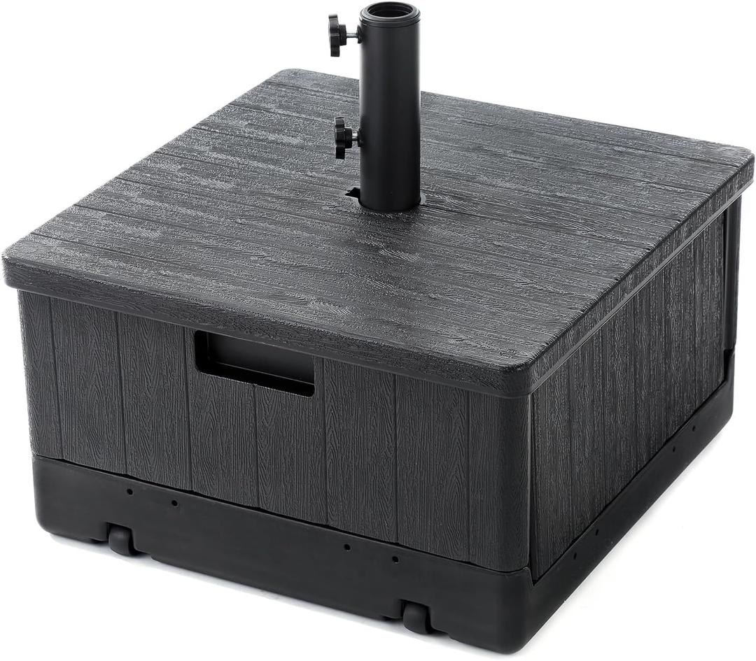 Home Zone Living 119lbs 21" Square Heavy Duty Planter Umbrella Base w/Rolling Wheels & Water Weight Bag for Patio Pool Backyard, Convertible as Table or Planting Box, Supports Up to 11 Ft Umbrella