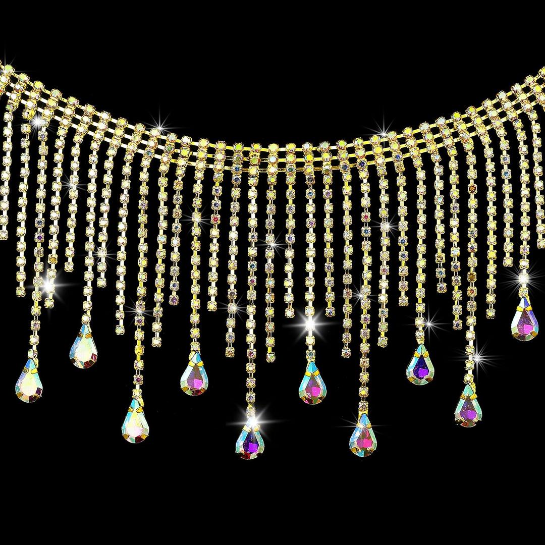 Coucoland 1 Yard Crystal Rhinestone Trim Ribbon Tassel Chain Sewing Craft for Wedding Bridal Party Clothing Embellishment DIY Necklace (Drop-Gold) Coucoland 1 Yard Crystal Rhinestone Trim Ribbon Tassel Chain Sewing Craft for Wedding Bridal Party Clothing Embellishment DIY Necklace (Drop-Gold)