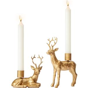 DN DECONATION Reindeer Christmas Decor Candle Holders Set of 2  Gold Deer Taper Candlestick Holders for Holiday Centerpiece Table Decorations, Fireplace Decor, Vintage Home Decor & Wedding
