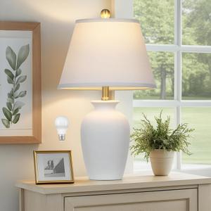 22" White Ceramic Modern Table Lamp with Ginger Jar Design - for Living Room,Dining Room,Bedroom,Office,Nightstand,End Table