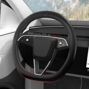 Nappa Leather Steering Wheel Cover for Tesla Model 3(2017-2023) / Model Y(2020-2024), Non-Slip Textured Breathable, Tesla Model 3/Y Accessories Cover Protector