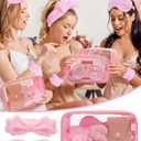 Gift Sets for Women, Initial Makeup Bag with Makeup Brush Set Bachelorette Party Favors, Pink Spa Kit with Skincare Headbands Wrist Bands Sleepover Party Supplies Gifts for Teen Girls Bridesmaid S