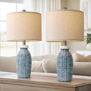 22.75" Table Lamps for Bedroom Living Room Boho Lamp Set of 2 Farmhouse Lamp Bedside Nightstand Small Rustic Vintage Retro Modern Table Lamp Light Home Office Desk Deco Gifts, Blue