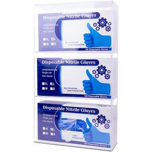 Wall-Mounted Acrylic Glove Box Dispenser Holder,3 Cartons Capacity,Glove & Facial Tissue Wire Rack for Kitchen,Healthcare,Hospital,Workshop,Office,Etc(Each Grid 9.5x5.1x3)
