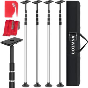 10FT Dust Barrier Poles Kit,Spring Retractable Zipper Wall Poles,Heavy-Duty Dust Barrier System with Patented Design,3-Section Telescopic Poles for Home Renovation,Construction Remodeling Projects