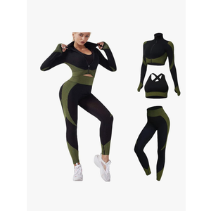3pcs Seamless Outfit Workout Sets Gym for Women, Fitness Sports School Running Clothes Yoga Sportswear Size L