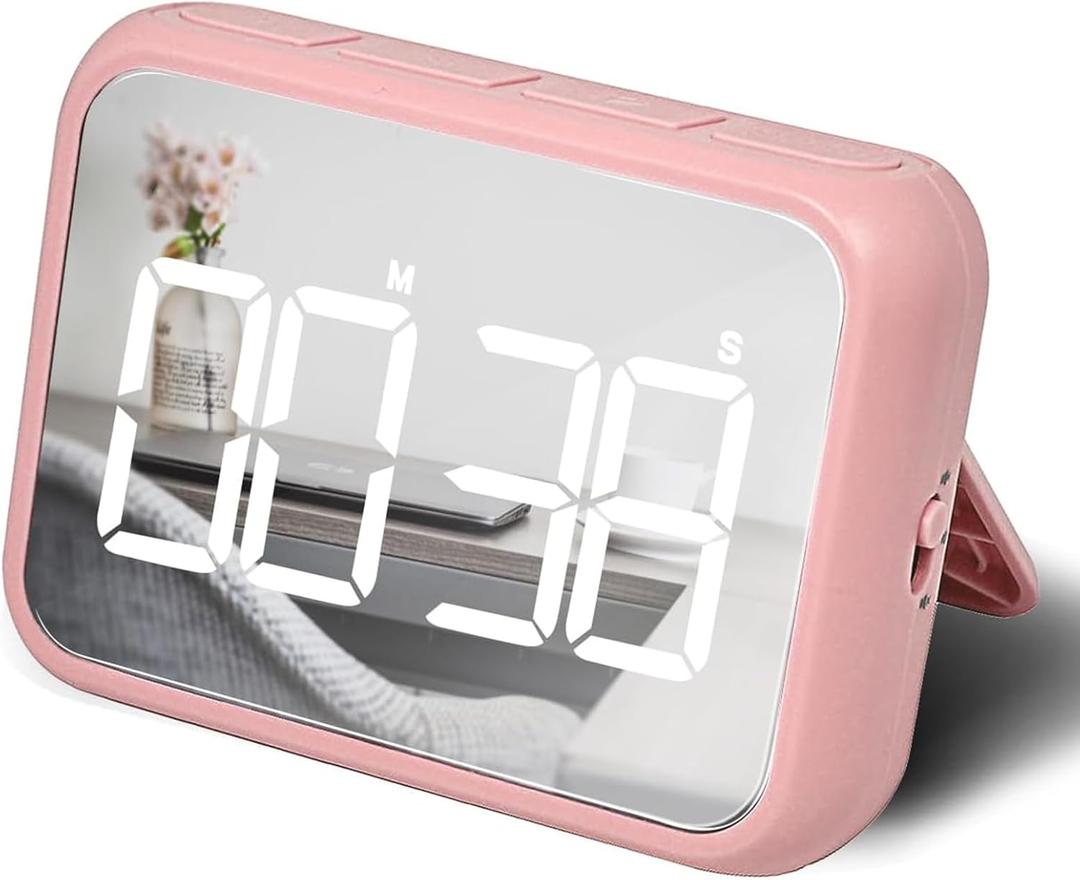 Digital Large Display Visual Timer Stopwatch for Kitchen Teacher School Classroom Cooking, 99 Minutes Countdown Count-up, Magnetic, Makeup Mirror LED, Easy for Kids, Loud or Mute Volume (Pink)