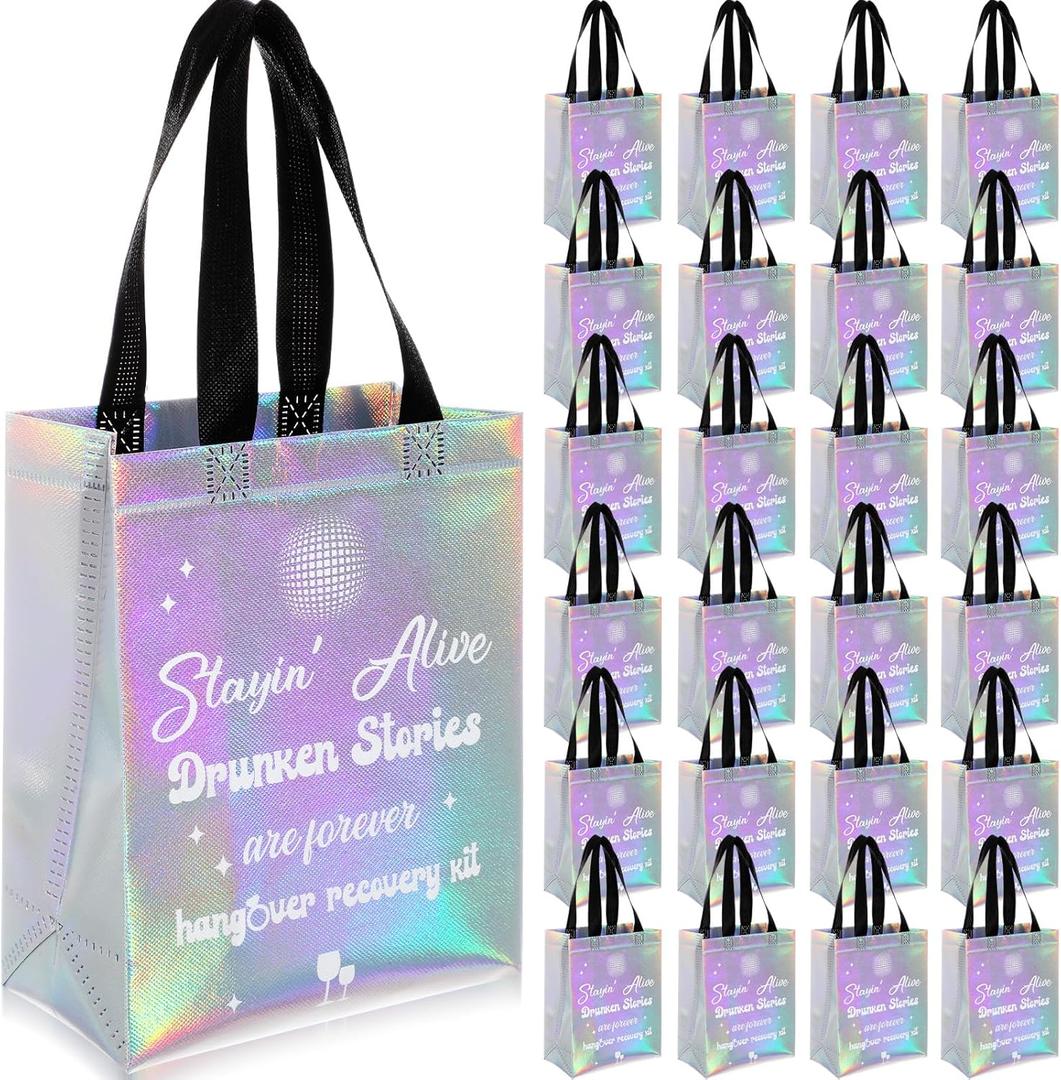 Sinload 12pcs Iridescent Holographic Gift Bags, Bachelor Party Supplies Bachelorette Bridal Shower Bag Reusable with Handles for Bridal Party Favors, Wedding Welcome Favors