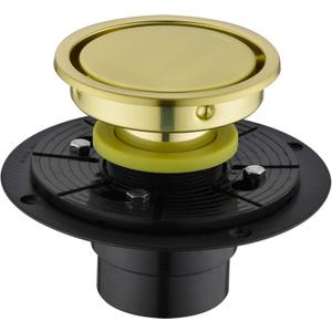 4 Inch Round Design Tile-in Shower Drain with Adjustable Shower Drain Base Flange, SUS 304 Stainless Steel Floor Drain with Tile Insert Grate Removable Cover, Brushed Gold Brass Finished