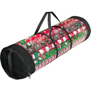 2 x ZOBER Round Christmas Gift Wrapping Paper Organizer Storage - 40 Inch Gift Wrap Storage Containers - Wrapping Paper Holder, Clear PVC with Durable 600D Oxford Fabric, Fits 25 Standard Rolls - Black