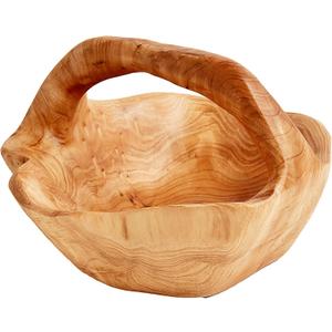 WELLAND Root Wood Crafts Basket w/Handle for Fruit Vegetable Food Display, Large Size, Natural