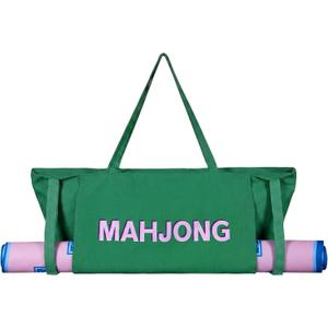 Abbylike 28x9 Inches Mahjong Bag for Rolled Mat Tiles Racks Pushers Accessories Empty Mahjong Tote Bag with Zipper Closure Outer Pockets Lining Large Capacity(Green,Canvas)