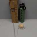 MUKOKO 32oz Glass Water Bottles with 2 Lids-Handle Spout Lid&Bamboo Straw Lid, Motivational Water Tumbler with Time Marker Reminder and Silicone Sleeve, Leakproof-Olive-1 Pack