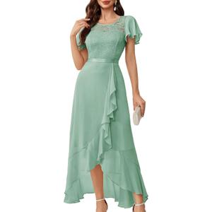 BeryLove Formal Dresses for Women 2025 Wedding Guest with Slit Cocktail Elegant Lace Long Prom Dress (X-Small, Light Green)