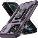 DEERLAMN Case for iPhone 13 Pro Max with Slide Camera Cover+Screen Protector(1 Pack),Rotated Ring Kickstand Military Grade Shockproof Protective Cover 6.7 Inch-Deep Purple