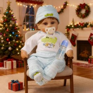 Realistic Reborn Dolls Boy, 16" Lifelike Silicone Vinyl Baby Realistic Baby Dolls Toys Looks Real with Weighted Soft Body Gift Set for Over 3 Years Old (Bl- Crocodile)