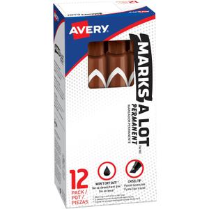 Avery Marks-A-Lot Permanent Markers, Large Desk-Style Size, Chisel Tip, Water and Wear Resistant, 12 Brown Markers (08881)