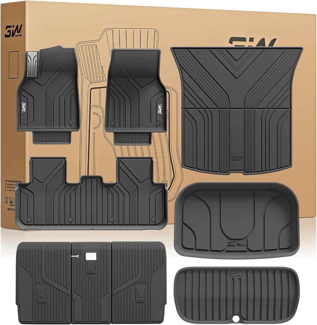 3W Tesla New Model Y Juniper 2025 2026 Floor Mats & Cargo Liners, Trunk Mats, Seat Back Cover Protector, All Weather Customer Fit Upgrade Vigormold TPE, Model Y Juniper Accessories(Not for Standard)