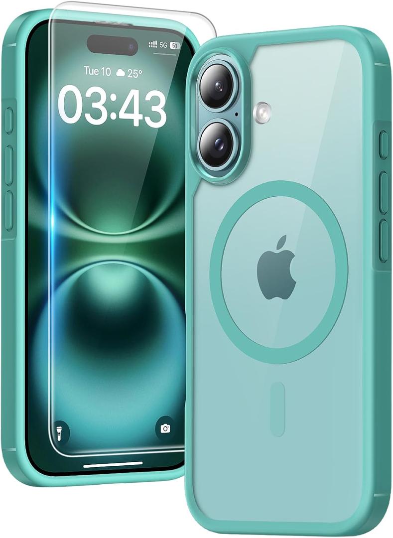TAURI for iPhone 16 Case, Compatible with MagSafe [Anti-Yellowing] with Screen Protectors, Military-Grade Protection, Shockproof Slim Magnetic Phone Case for iPhone 16 6.1", Green