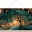 VIYYIEA Extra Large Canvas Wall Art, Tree of Life Abstract Wall Hanging with Wooden Scroll Frame, Spiritual Nature Decor for Living Room Bedroom Meditation Space, 36x54 Inch