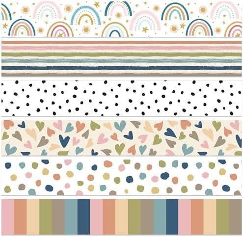 Boho Classroom Bulletin Border Heart Rainbow Polka Dot Border Stickers Boho Colorful Bulletin Board Decorations for Classroom School Office Decor, 82.7 Ft in Total