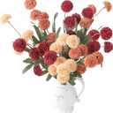 Floroom 9pcs Dark Red Burnt Orange Mix Faux Silk Mums Artificial Flowers, Bulk Fake Small Mini Chrysanthemums with Stems for DIY Wedding Centerpieces Floral Arrangements Vase Fillers Home Decorations (Warm Glow Red) Vase Not Included