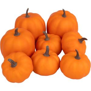 Artgar Orange Artificial Pumpkins, Harvest Decor Foam Pumpkin 8 PCS Set for Halloween Thanksgiving Fall Decorations, Realistic Faux Pumpkins for Festive Home Decor
