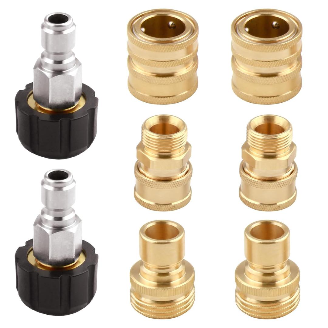 8 Packs Pressure Washer Adapter Set, Connect Disconnect Kit with M22 Swivel to 3/8'' Quick Connect & 3/4" to Quick Release, Quick Connect Hose Fittings for Garden Hoses