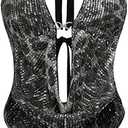 Women's Cheetah Print Sequin Top Y2K Tie Back Corset Halter Going Out Crop Tops. Used.