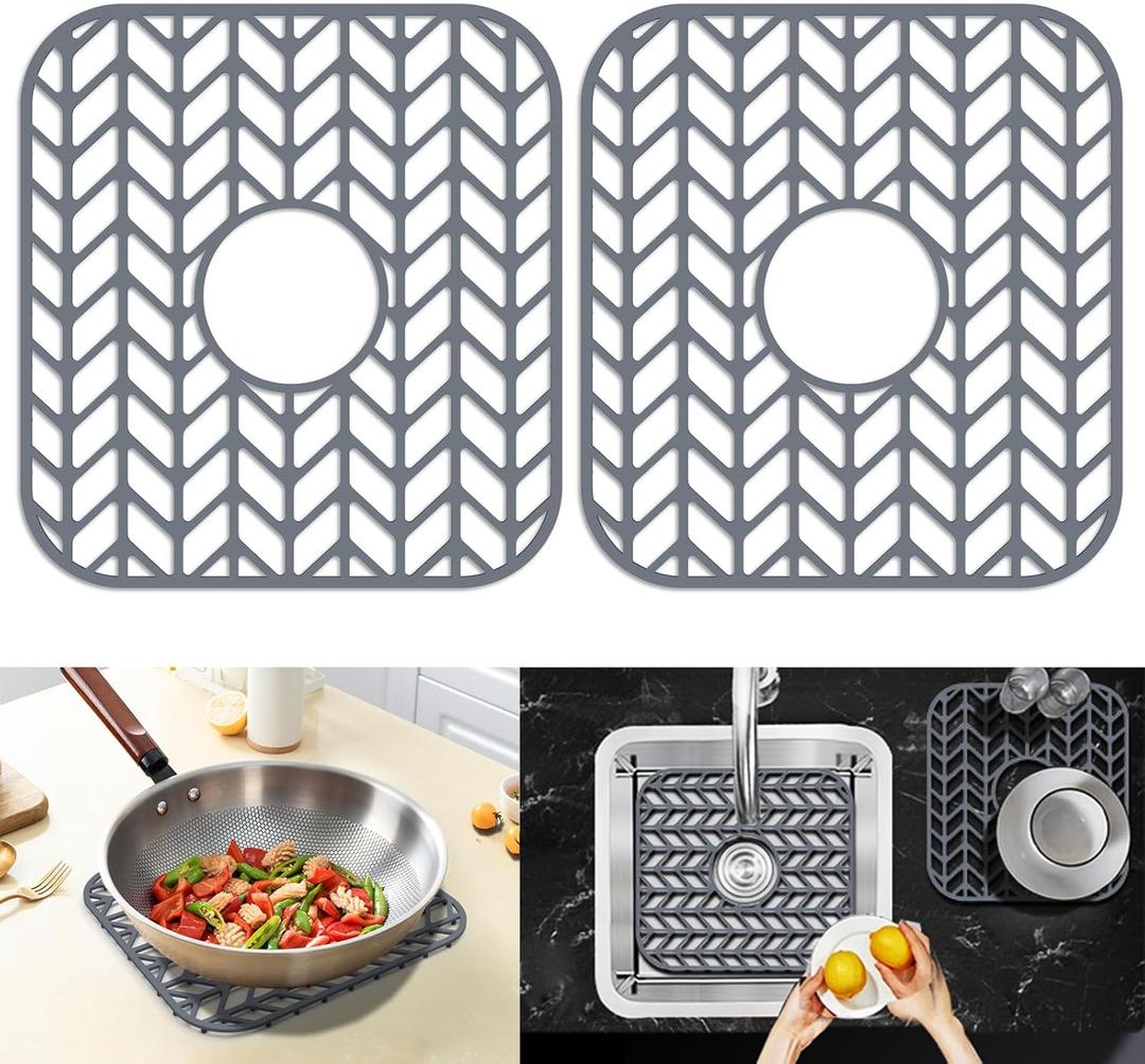 JOOKKI Sink Protectors for Kitchen Sink, 12.25"X11.5" Center Drain mat for bottom of sink, Protect Kitchen Sink bottom from Scratches, Dishwasher Safe Grid Mat for Kitchen(Gray, 12.25"x11.5"x2 Center)