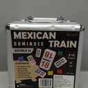Queensell Mexican Train Dominoes Set with Numbers - Double 18 Dominos Set for Adults and Kids - Mexican Dominoes Train Game Night Games for Adults with Wooden Hub and Aluminum Case