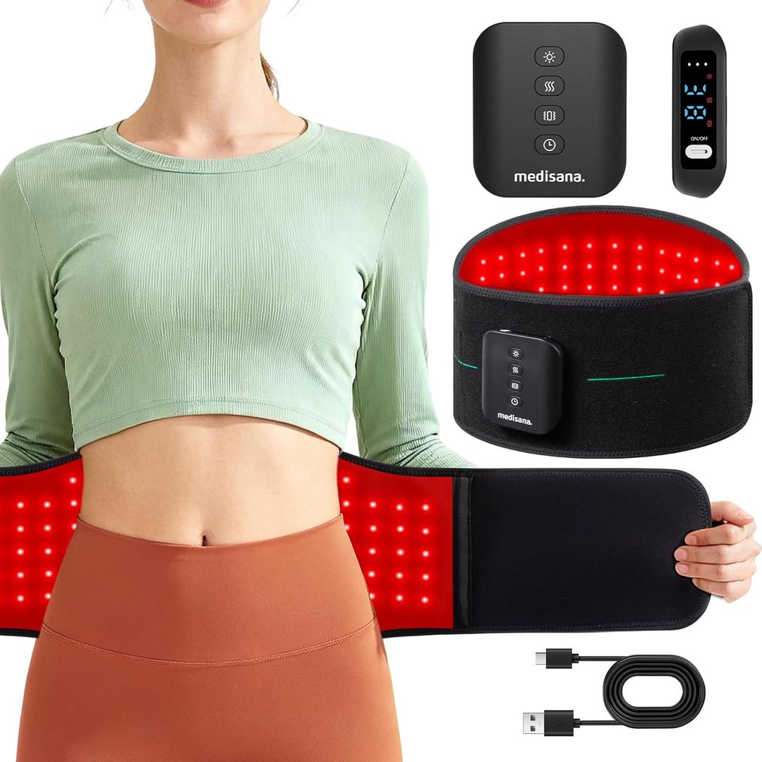 Medisana 3-in-1 Red Light Therapy Belt, Cordless Infrared Red Light Therapy for Body with Multi-Mode Red Light/Pulse/Heat/Vibration - 660nm/850nm for Muscle Pain Relief, Portable for Waist Back Knee