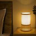AFORTLO Table Desk Lamp,Bamboo Boho Decorative Nightstand Night Light Japanese Hollow-Out Lamp Home Decor for Bedroom,Living Room,End Table or Office with Bulb