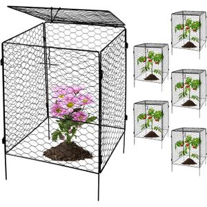 Kalolary 5 Packs Plant Protectors with Cover from Animals, 20''Large Square Wire Plant Cage Metal Garden Plant Protection Chicken Wire Cloche for Plant Flowers Vegetable (20'' x12.6''x 12'')