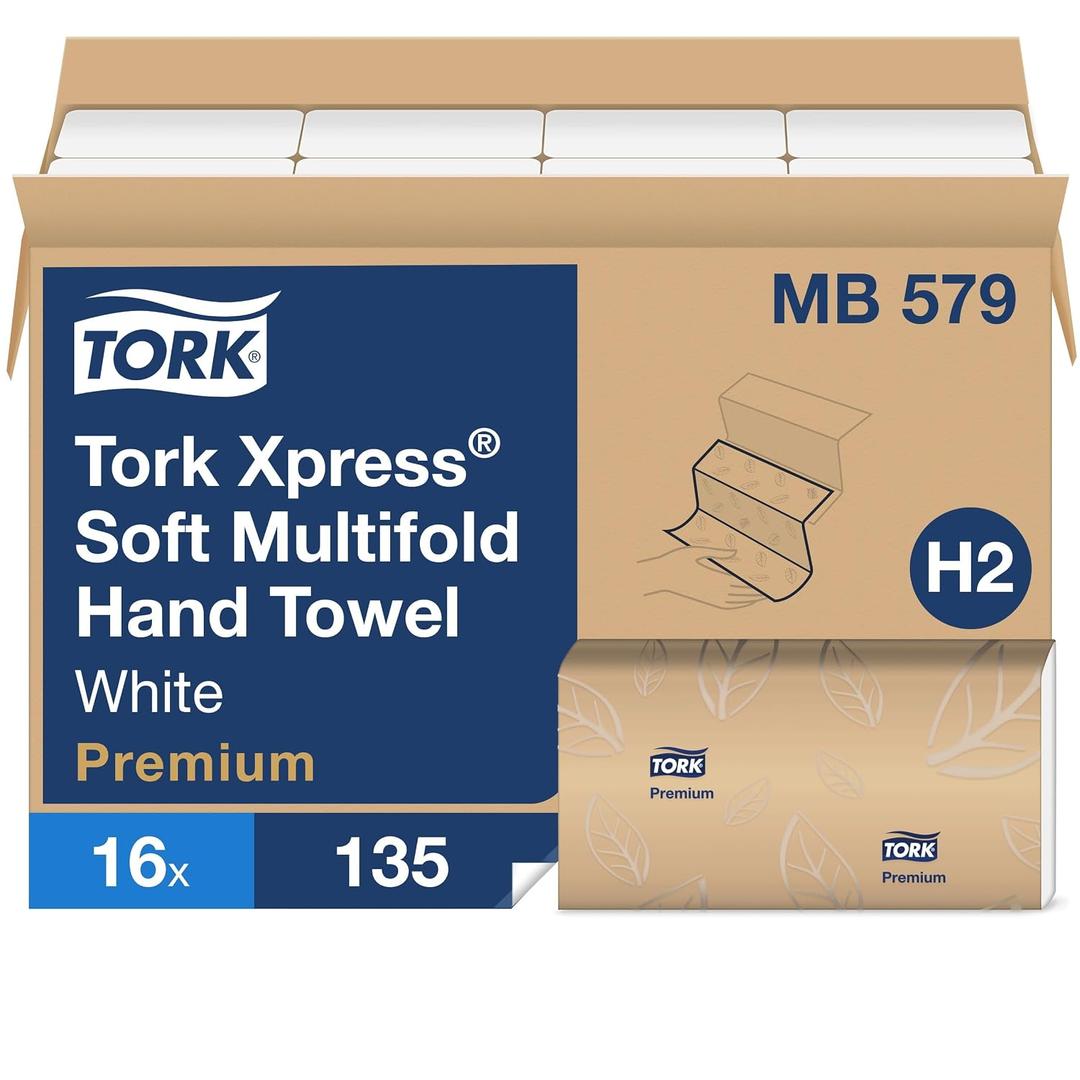 Tork Soft Xpress Multifold Paper Hand Towels White, H2 System Compatible 15 Packs X 135 Towels Each (MB579)