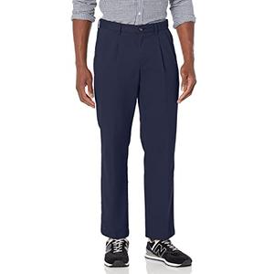 Amazon Essentials Men's Classic-Fit Wrinkle-Resistant Pleated Chino Pant, Navy, 38W x 28L