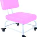 Rolling Stool and 4 Wheels with Brakes Rolling Chair for Home Office Garage Shop Roller Seat Water-Proof High Density Cushion and Steel Pink (Middle)