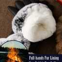 VIKIDEER Elegant Super Warm Fur Lined Gloves Women Leather Gloves Rabbit Fur Lining and Cuffs Touchscreen Driving (Medium, Black)