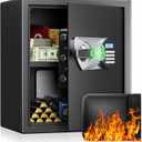 BlackSmith Biometric Safe Box 1.5 Cub Home Security Safe Fingerprint Recognition Money Safe with Keys Keypad Lock Box Secure Jewelry Valuables with Dual Alarm System Fireproof Bag, Black