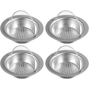 Drains Strainers 4 Pack Upgrade Kitchen Sink Strainer with Handle, Premium Stainless Steel Sink Garbage Disposal Stopper Mesh Basket, Stainless Steel Kitchen Sink Basket Strainer 4.33"