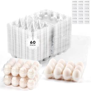 60 Pack Egg Cartons Cheap Bulk 1 Dozen Jumbo Egg Cartons Extra Large Duck Egg Holders with Sticker Labels Clear Empty Plastic Egg Containers for Home Ranch Farm Commercial Market Display