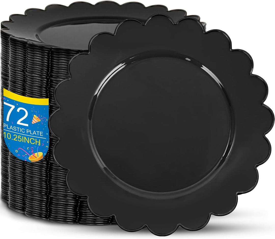 SUT 72 PSC Black Plastic Plates, Plates Disposable Heavy Duty, black Disposable Dinner Plates, 10.25inch plastic Dinner plate for Party