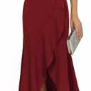 Women's Black Formal Fishtail Dresses Cocktail Wedding Guest Dress Short Sleeve Elegant V Neck Party Gowns (Red)