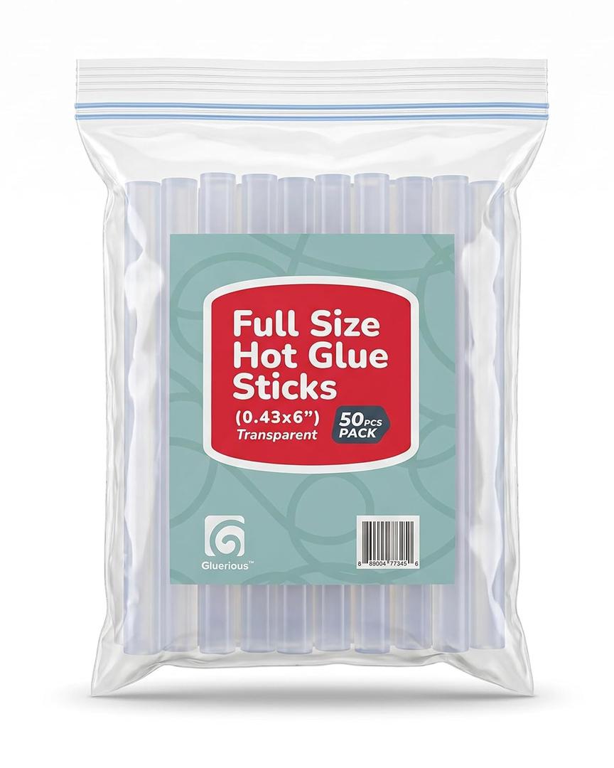 50pcs Full Size Hot Glue Sticks for Large Glue Gun, 0.43x6 inches Large Glue Sticks, Bulk-Pack for Arts Crafts DIY Fabric Gluing & More