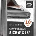 RAINDEWAY Tarps Heavy Duty Waterproof 6x15 Feet,10Mil Thick Multipurpose Poly Tarp Cover with Metal Grommets and Reinforced Edges,Silver/Brown Tarp