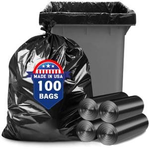 50 55 60 Gallon Trash Bags, 100 Count High Density Garbage Bags, Recycling Trash Can Liners, Sturdy & Tear-Resistant Large Black Bag for Kitchen Yard Outdoor Commercial Use, Lawn Leaf Waste Bags
