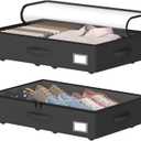 Underbed Storage With Wheels, No Assembly Required - 5.5 Inch Height Black Underbed Bins, Low Profile Rolling Shoe Storage Containers for Dorm