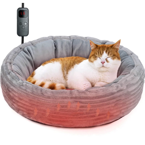 Heated Cat Bed for Indoor Cats, 20’’ Electric Cat Heated Bed Pet Warming Bed for Cats and Small Dogs, Washable Calming Round Donut Pet Bed with Heating Pad, Indoor Use